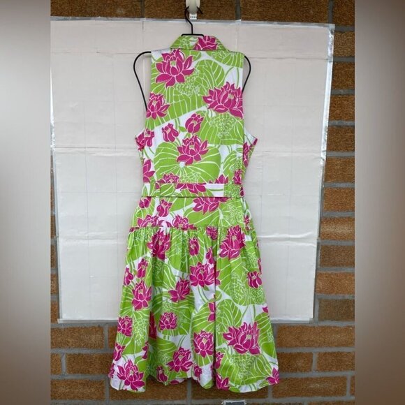 Lilly Pulitzer Green Pink Lily Frog Floral dopamine dressing rockabilly Dress 14 - Picture 15 of 16